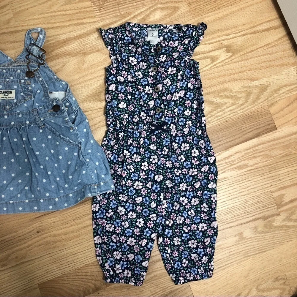 6 Month Girl Bundle Carter’s Floral Jumpsuit Denim Skirtall Skirt Overalls Baby